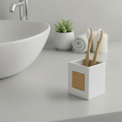 Kubek łazienkowy dolomitowy drewniany biały