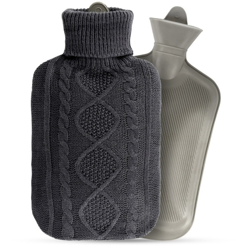 Termofor z pokrowcem szary sweterkowy 2 l