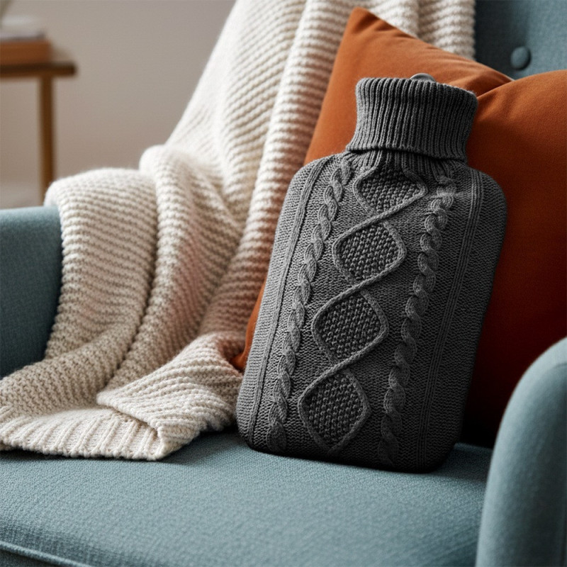 Termofor z pokrowcem szary sweterkowy 2 l