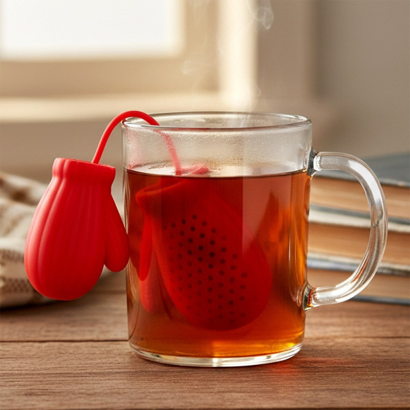 Zaparzacz do herbaty czerwone rękawiczki