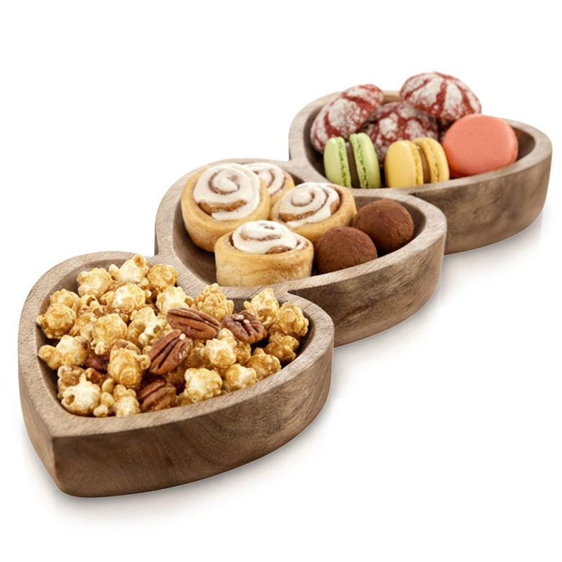 Drewniany talerz na przekąski SERCE 40x16cm