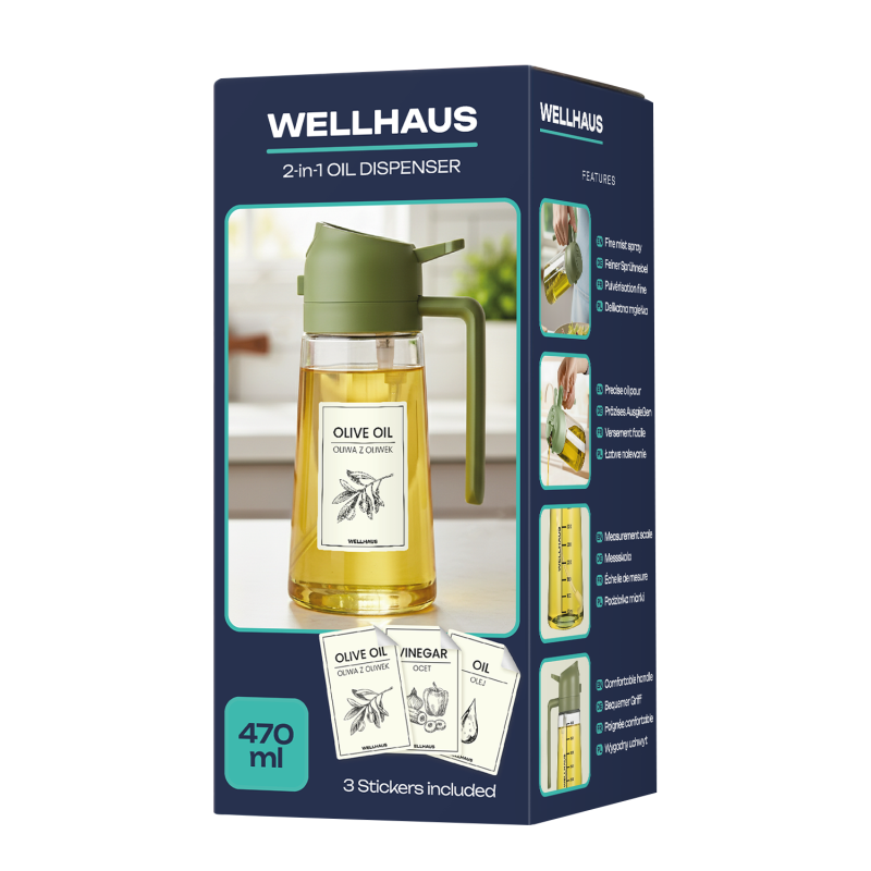 Dyspenser do oleju/octu zielony 470ml WELLHAUS