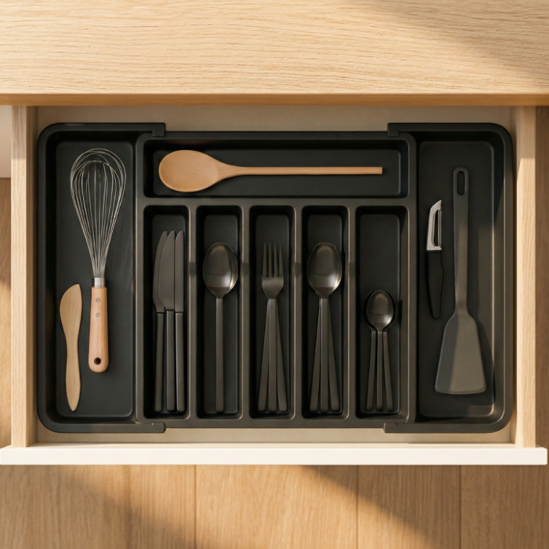 Organizer na sztućce do szuflady czarny mały WELLHAUS