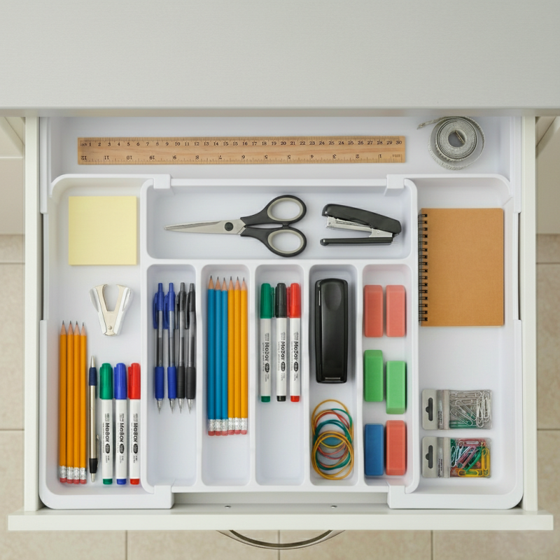 Organizer na sztućce do szuflady biały 2 stronny WELLHAUS