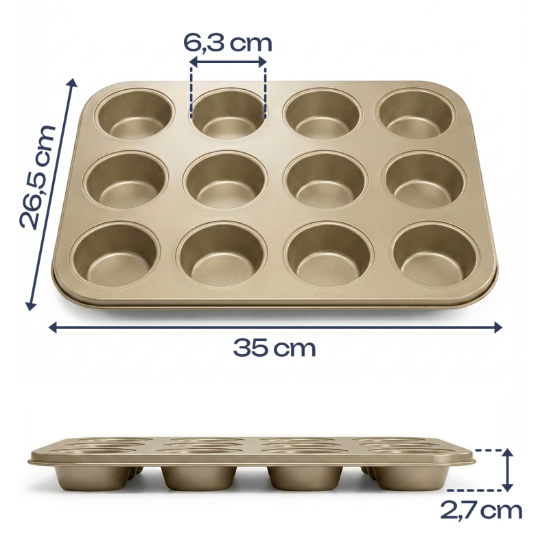 Forma do pieczenia babeczek 12 sztuk złota