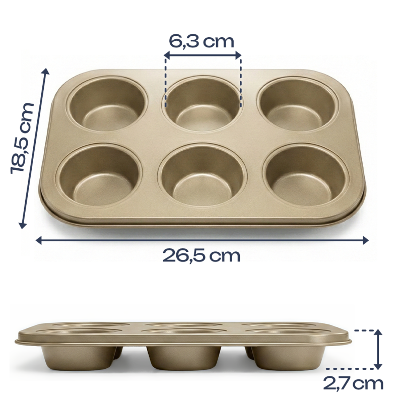 Forma do pieczenia babeczek 6 sztuk złota