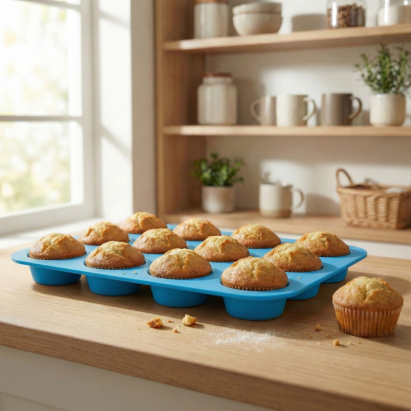 Forma do pieczenia babeczek silikonowa 12 sztuk niebieska