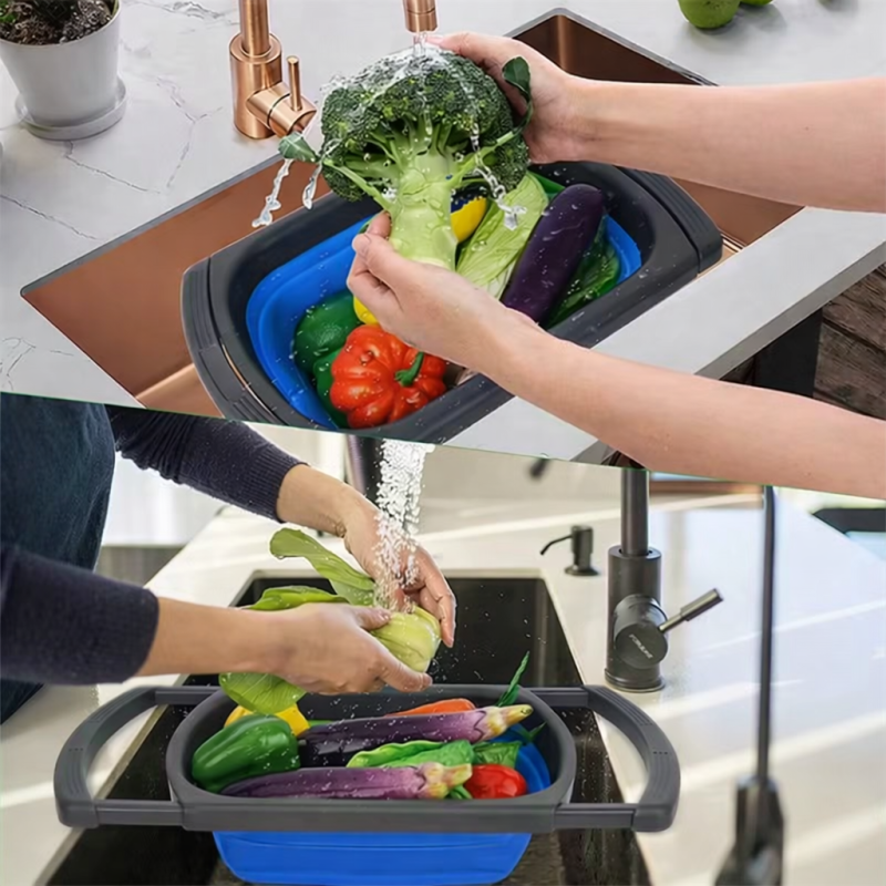 Zestaw 3 misek kuchennych rozkładanych niebieskich NELIPS