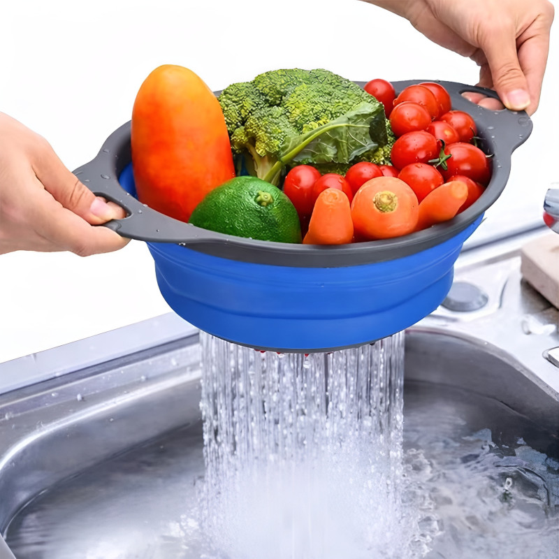 Zestaw 3 misek kuchennych rozkładanych niebieskich NELIPS