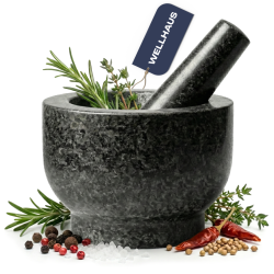 Moździerz z tłuczkiem 14x10 cm granitowy czarny WELLHAUS