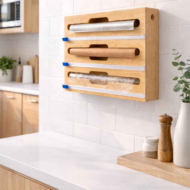 Bambusowy pojemnik na folie aluminiową WELLHAUS