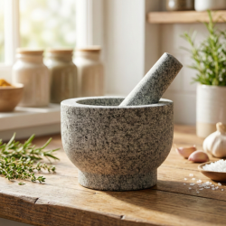 Moździerz z tłuczkiem 14x10 cm granitowy szary WELLHAUS