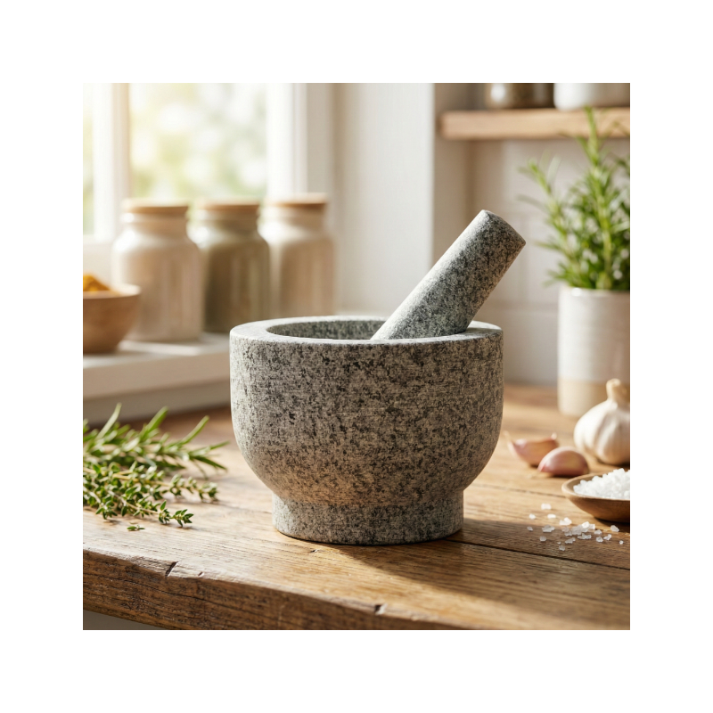 Moździerz z tłuczkiem 14x10 cm granitowy szary WELLHAUS