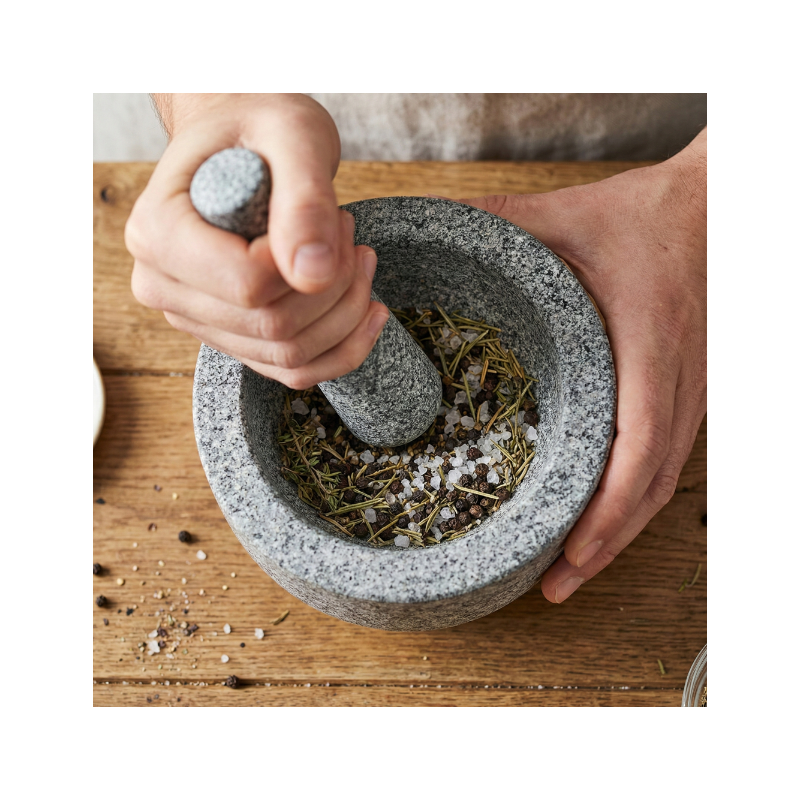 Moździerz z tłuczkiem 14x10 cm granitowy szary WELLHAUS