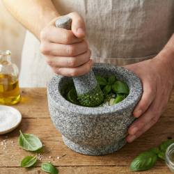 Moździerz z tłuczkiem 14x10 cm granitowy szary WELLHAUS