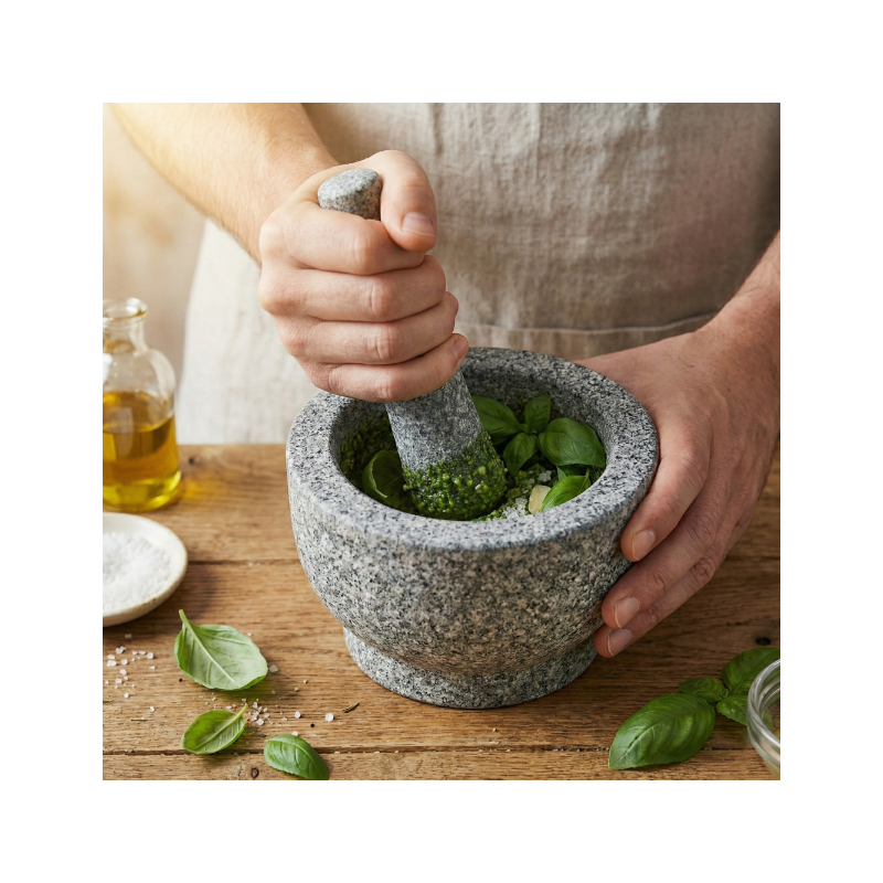 Moździerz z tłuczkiem 14x10 cm granitowy szary WELLHAUS