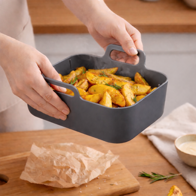 Wkład silikonowy do airfryer WELLHAUS 20 cm x 12,5 cm prostokątny szary