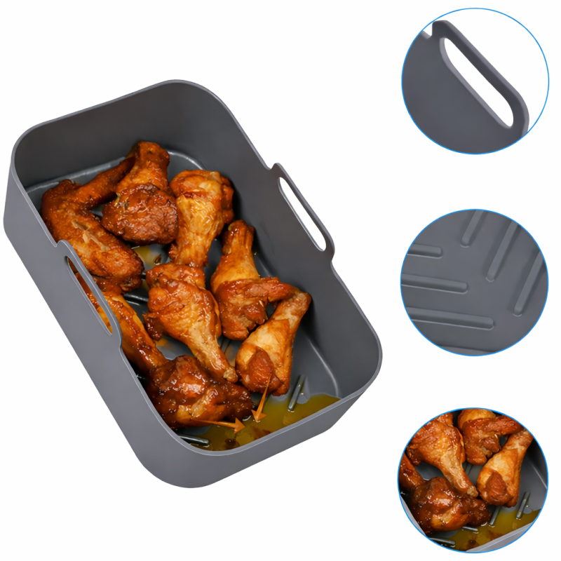 Wkład silikonowy do airfryer WELLHAUS 20 cm x 12,5 cm prostokątny szary