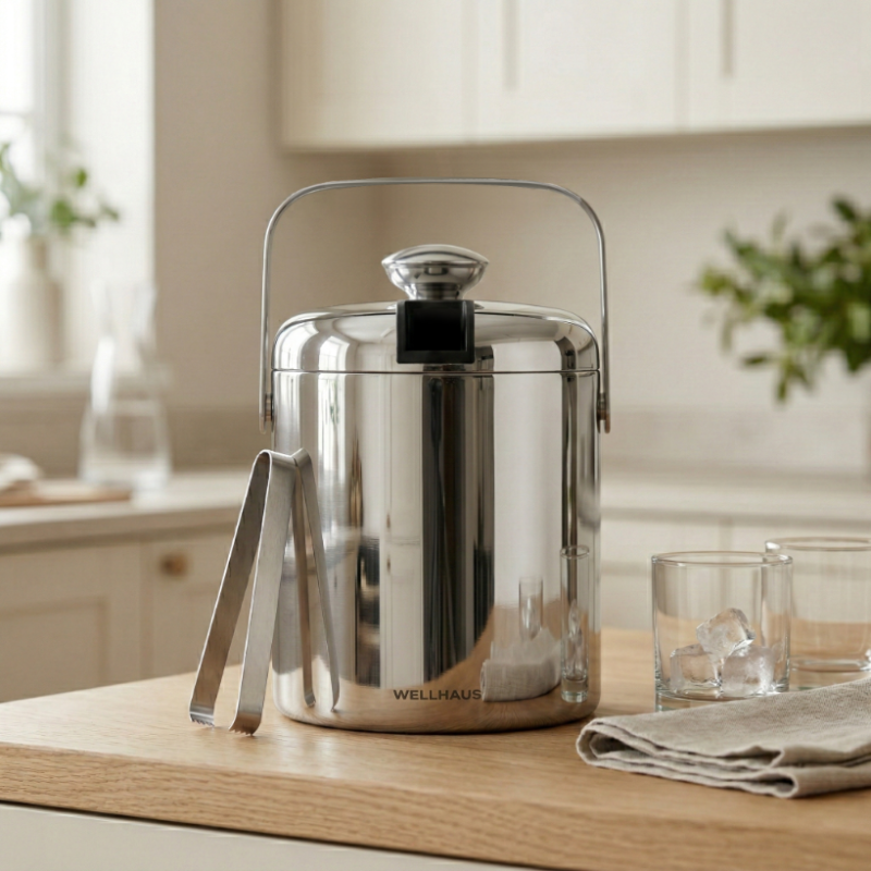 Wiaderko do lodu ze szczypcami  1,3L  stal nierdzewna WELLHAUS