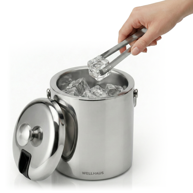 Wiaderko do lodu ze szczypcami  1,3L  stal nierdzewna WELLHAUS