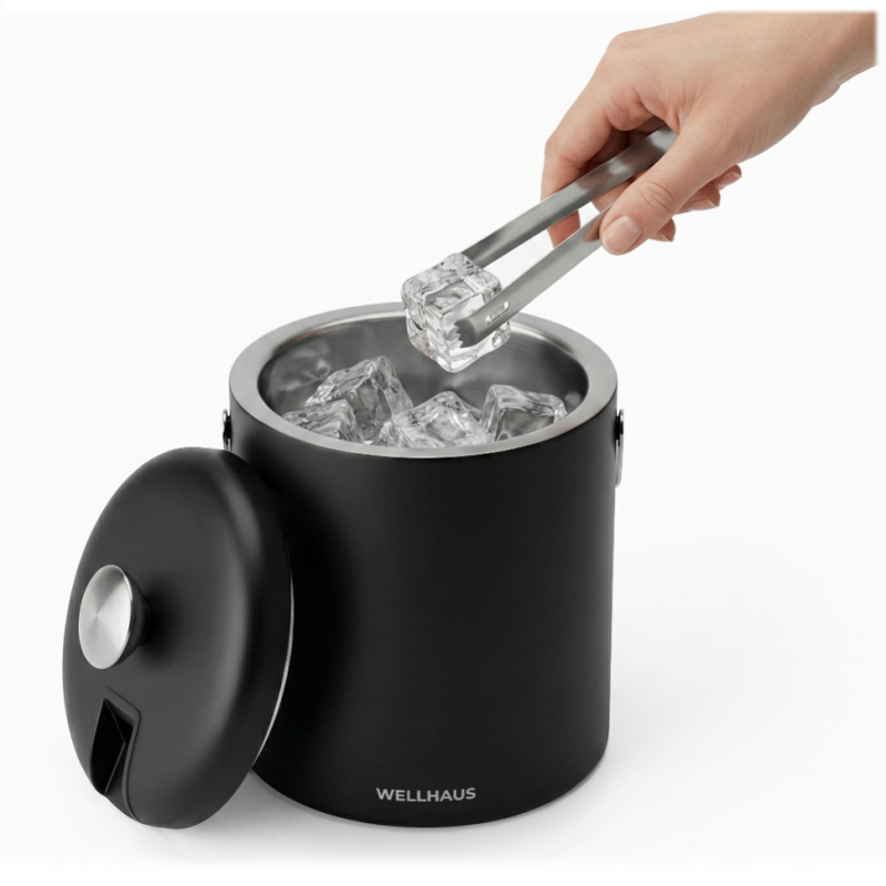 Wiaderko do lodu ze szczypcami 1,3l czarne WELLHAUS