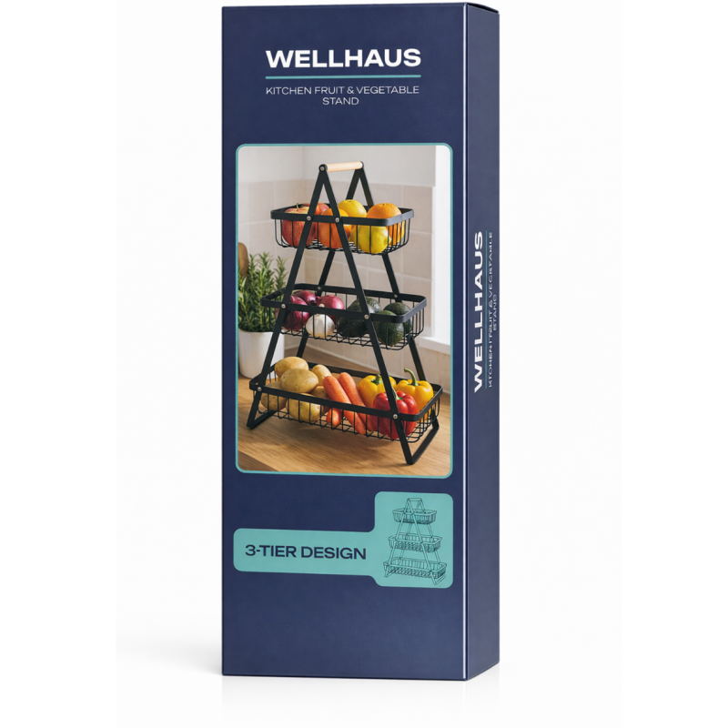 Koszyk 3-poziomowy na warzywa/owoce czarny WELLHAUS