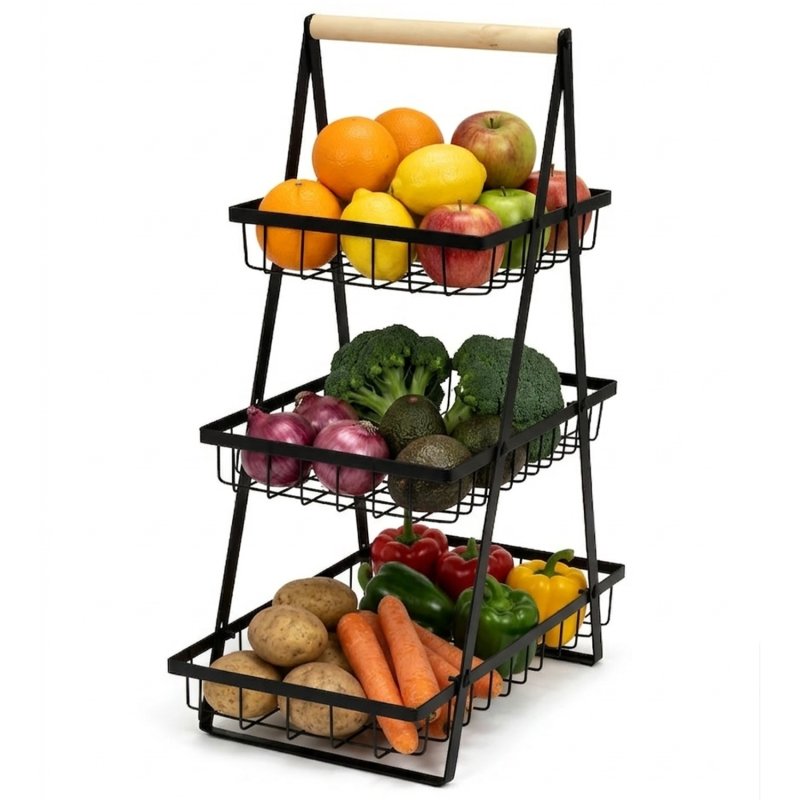 Koszyk 3-poziomowy na warzywa/owoce czarny WELLHAUS
