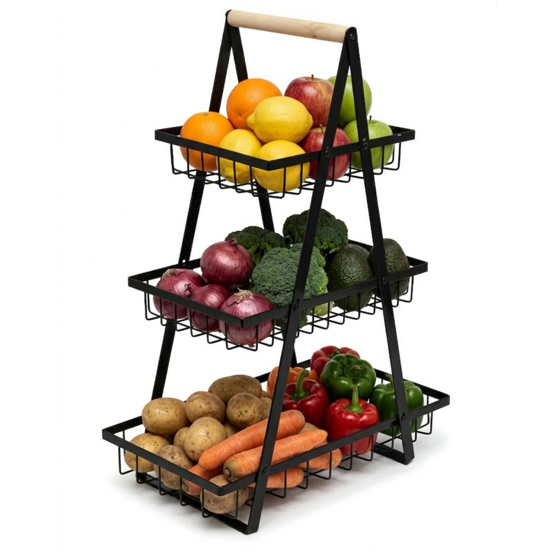Koszyk 3-poziomowy na warzywa/owoce czarny WELLHAUS