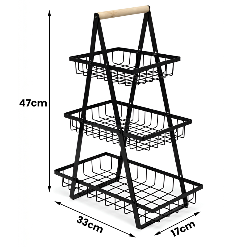 Koszyk 3-poziomowy na warzywa/owoce czarny WELLHAUS