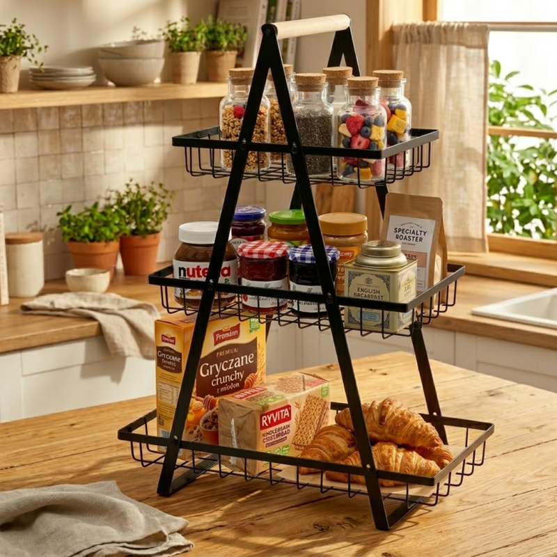 Koszyk 3-poziomowy na warzywa/owoce czarny WELLHAUS