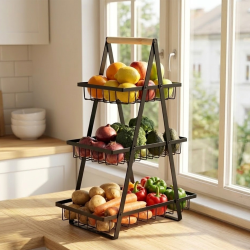 Koszyk 3-poziomowy na warzywa/owoce czarny WELLHAUS