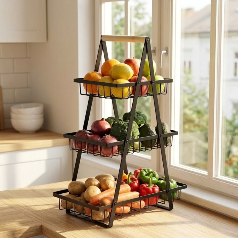 Koszyk 3-poziomowy na warzywa/owoce czarny WELLHAUS